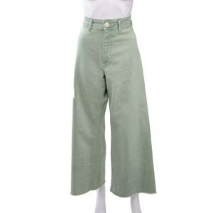 Zara Womens Cropped Green Cotton Blend Pants Size 10